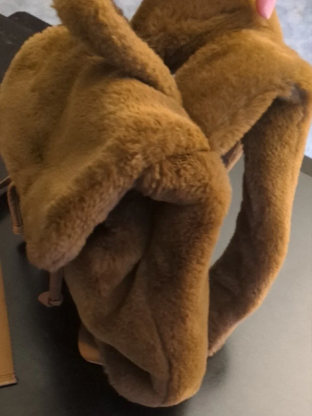 Brown Faux Fur Drawstring Handbag/Backpack